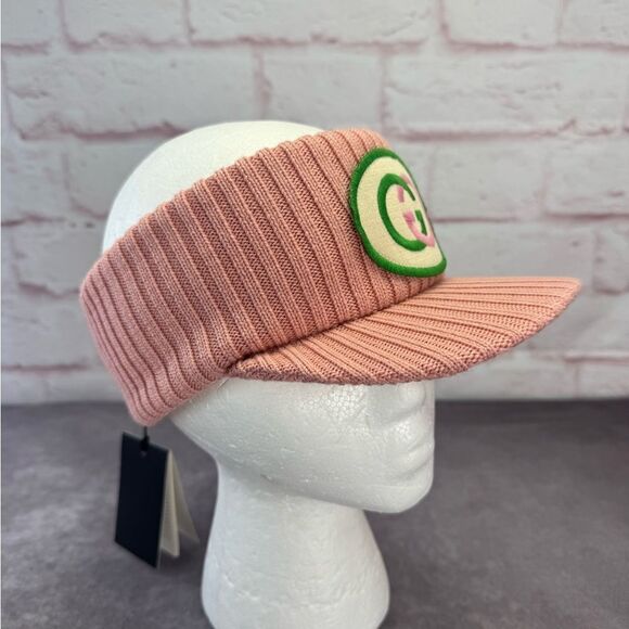 Gucci NWT Wool Knit Logo Pink Visor Cap - Picture 2 of 12